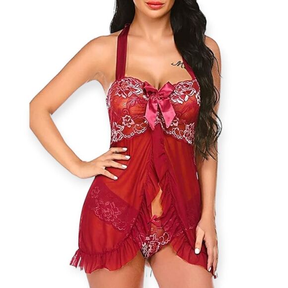 NWT Red Lingerie Set Fashion Women'S Sexy See-Through Lace Embroidered Underwear - Picture 2 of 3